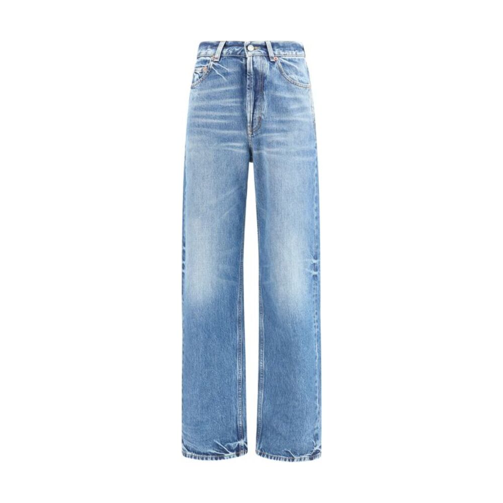 Saint Laurent Women High Waisted Wide Leg Jeans In Denim